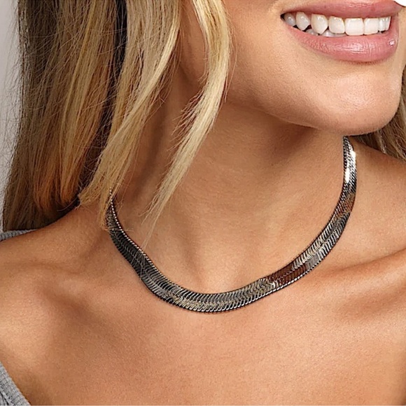 Sterling Silver 10mm Herringbone Necklace, Flat, Snake Unisex - Picture 10 of 13